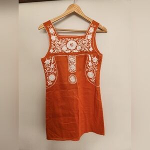 Tory Burch Orange Mini Dress with White Embroidery